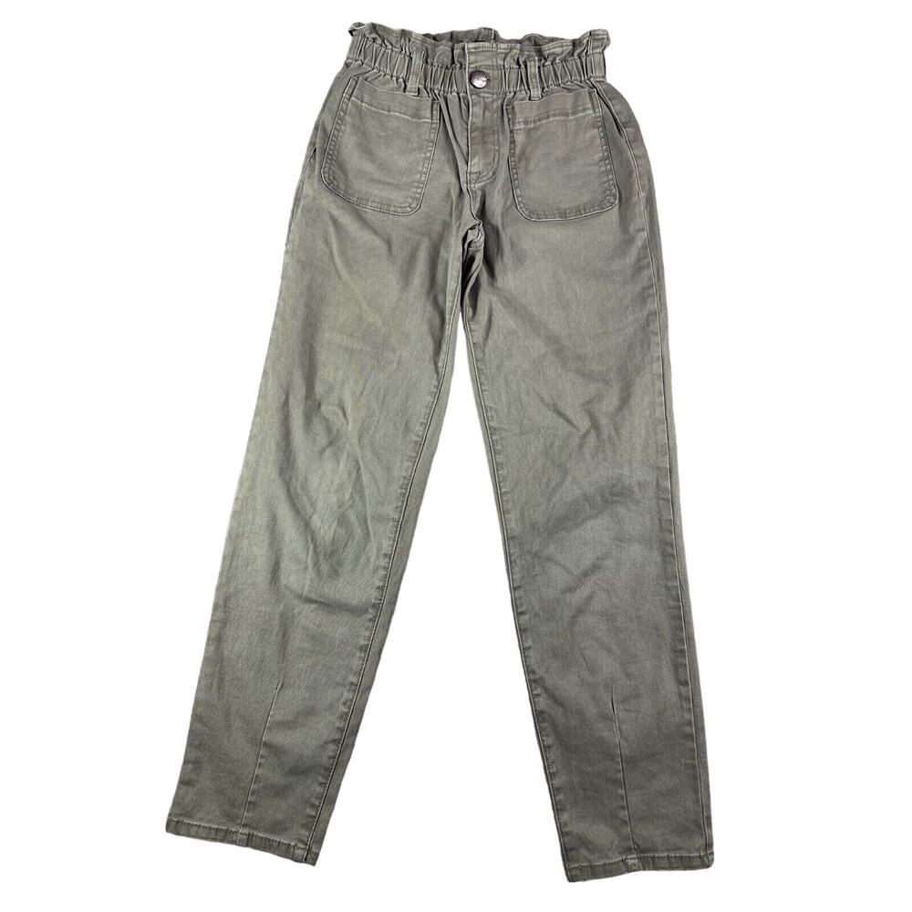 1822 Denim Pants Womens 25 XS Green Stretch Straight Leg Ruffled Waist Pockets